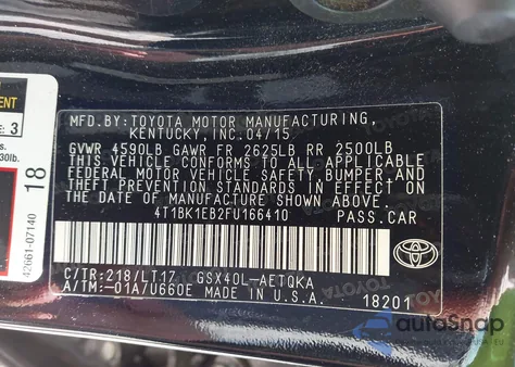 2015 Toyota Avalon Xle Touring from USA, damaged, VIN 4T1BK1EB2FU166410